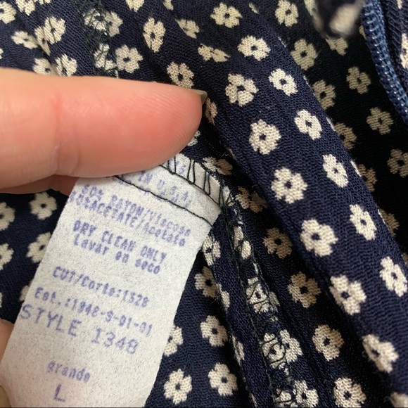 Vintage High Rise Navy Flower Print Elastic Waist Trousers Size Large - Picture 11 of 11